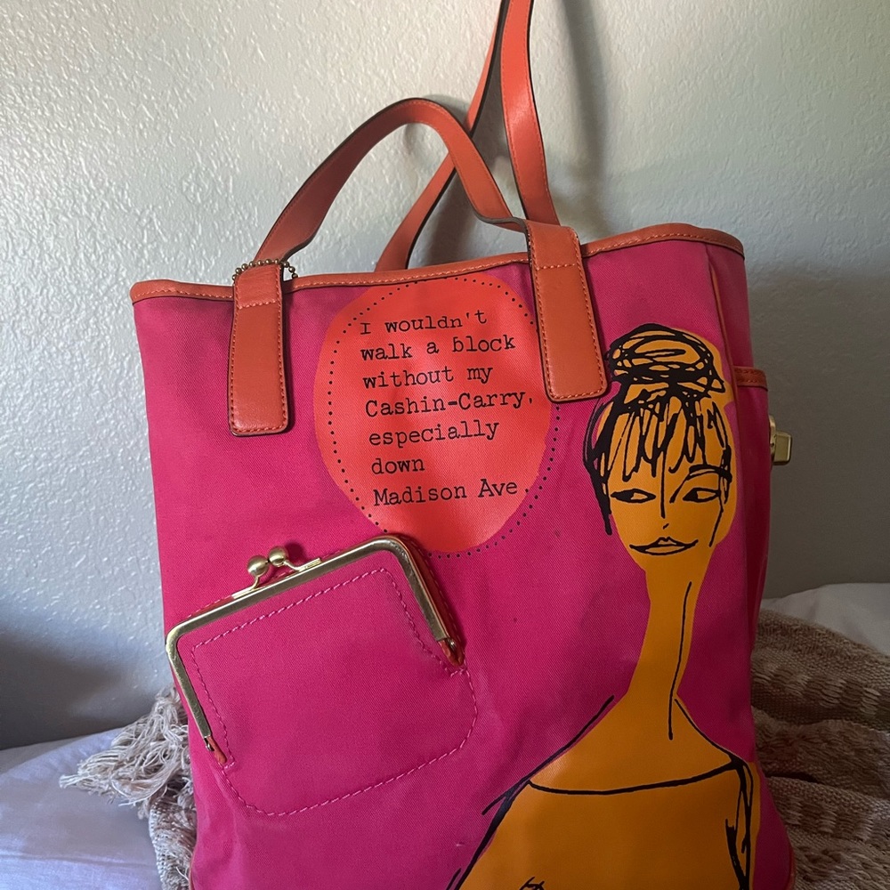 Vintage COACH Limited Edition Bonnie Cashin Fuchsia Orange Canvas Tote Cash & Ca